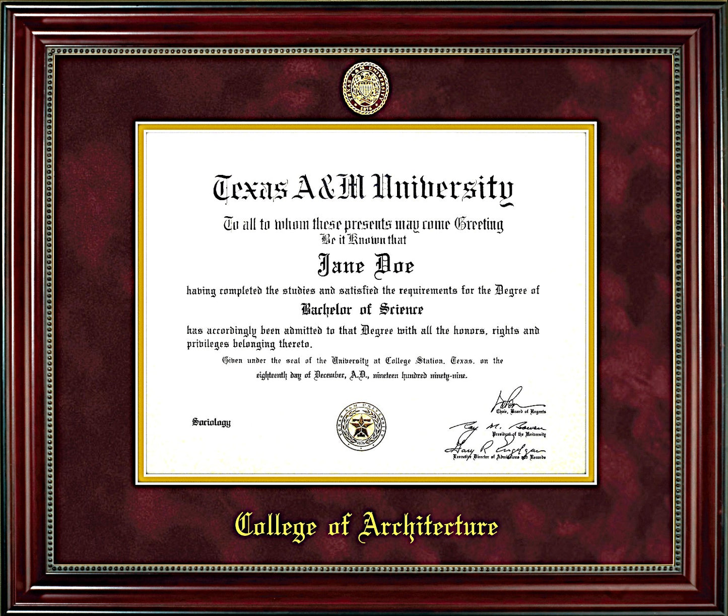 Architecture FRAME: Beaded Cherry Maroon Mat with Embossed Ring Crest Seal