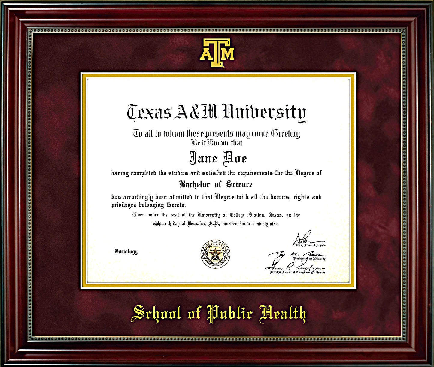 School of Public Health Diploma Frame: Beaded Cherry/ Maroon Mat/ ATM