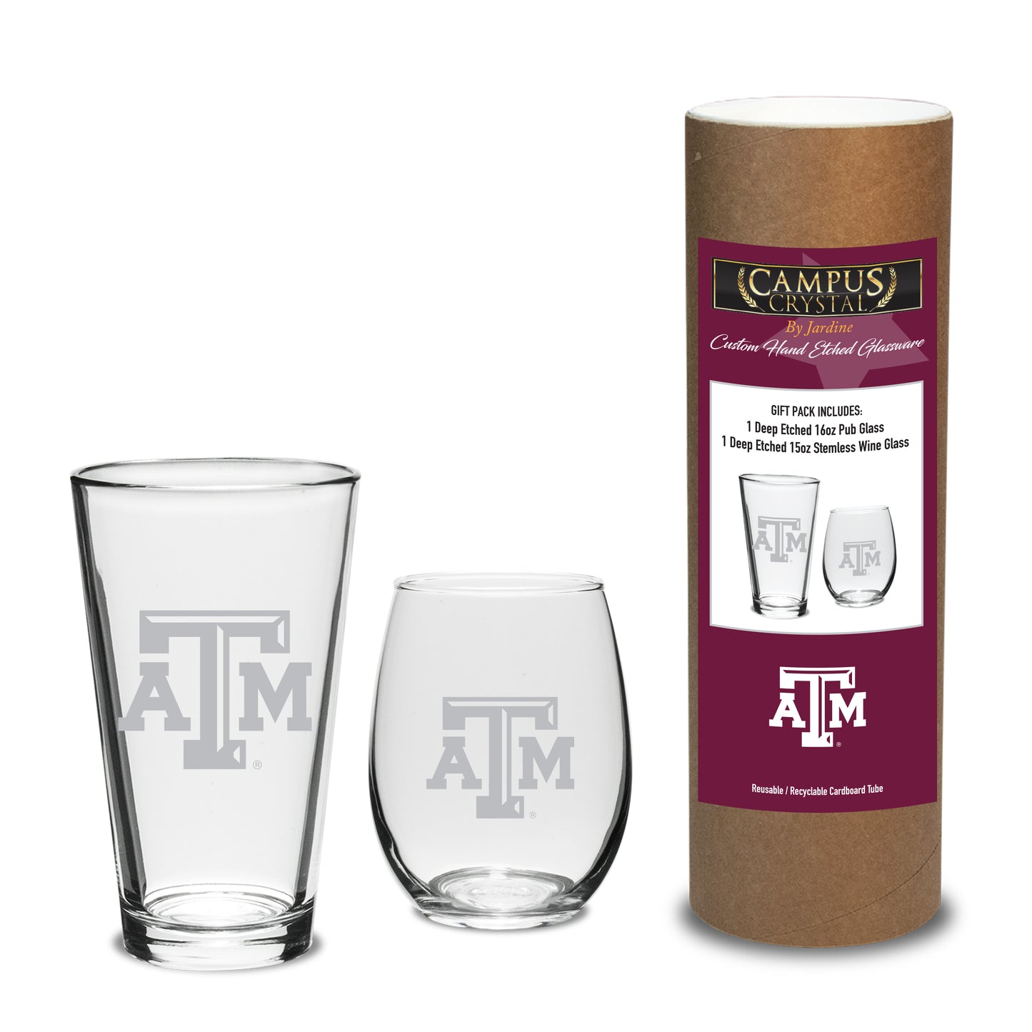 Combo Set- One each of Pint Glass & Stemless Wine Glass (set of 2) ***