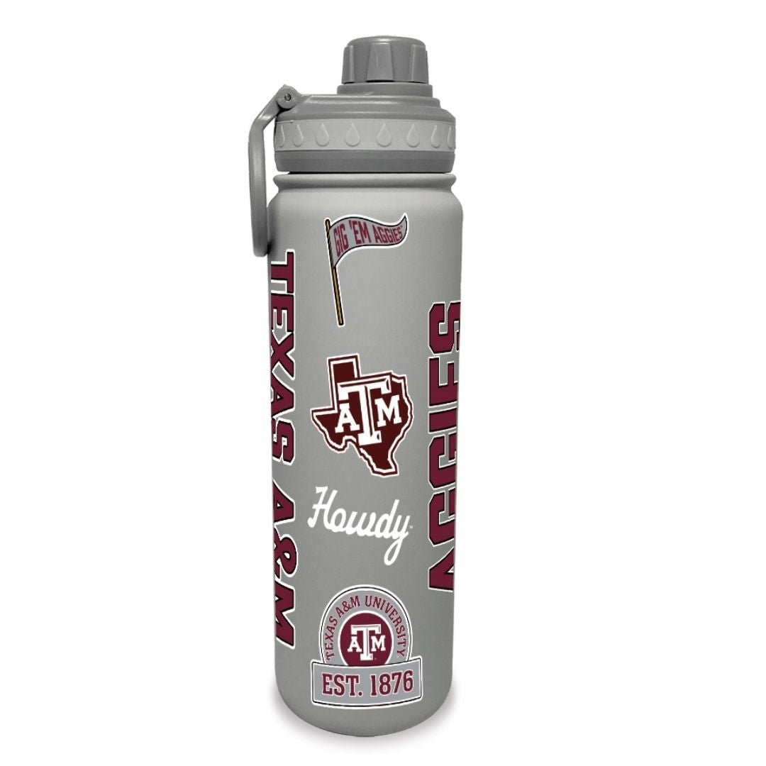 Texas A&M Stainless Sports Bottle - 24 oz - Gray