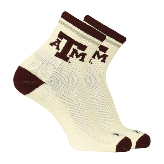 Logo Short Crew Socks (Off-White/ Maroon) - TXAG Store 