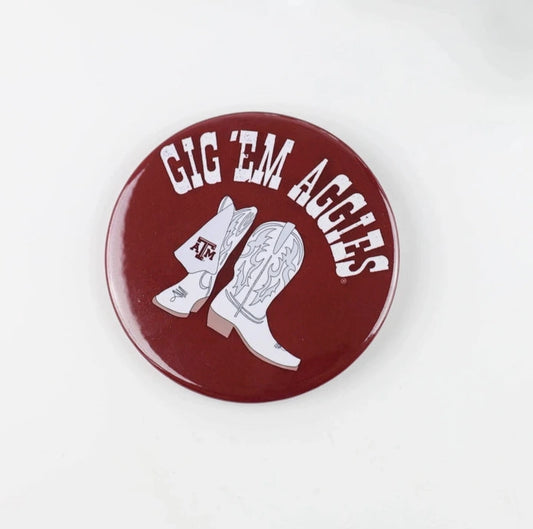 Gameday Button - Maroon Gig 'Em Aggies White Boots