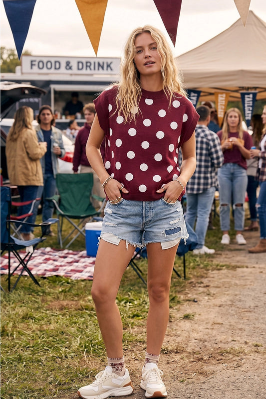Gameday Polka Dot Sleeveless Knit Top - TXAG Store 
