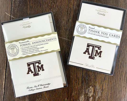 GRADUATION ANNOUNCEMENTS/ THANK YOU NOTES COMBO PACK - 25 pack (print on your printer or have Copy Corner print for FREE) - TXAG Store 