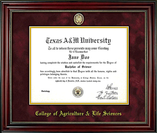 AGRICULTURAL & LIFE SCIENCES FRAME: Beaded Cherry Maroon Mat with Embossed Ring Crest Seal
