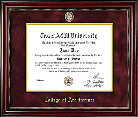 Architecture FRAME: Beaded Cherry Maroon Mat with Embossed Ring Crest Seal