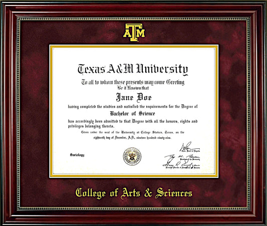 College of Arts & Sciences Diploma Frame: Beaded Cherry/ Maroon Mat/ ATM