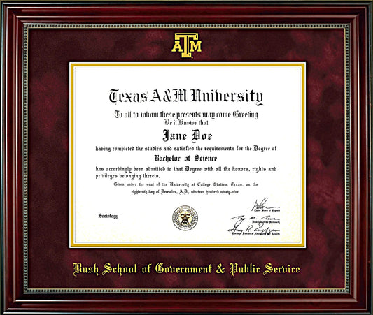 Bush School of Government & Public Service Diploma Frame: Beaded Cherry/ Maroon Mat/ ATM