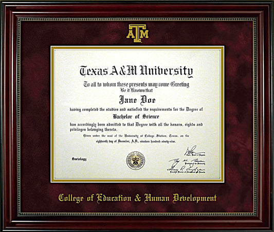 College of Education & Human Development Diploma Frame: Beaded Cherry/ Maroon Mat/ ATM