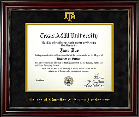 College of Education & Human Development Diploma Frame: Beaded Cherry/ Black Mat/ ATM