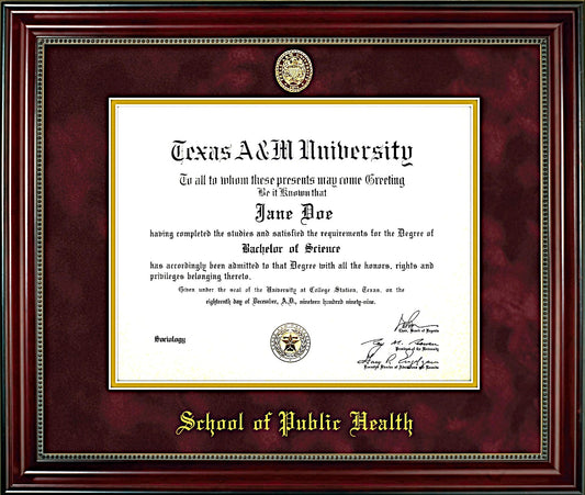 School of Public Health Diploma Frame: Beaded Cherry/ Maroon Mat/ Ring Crest