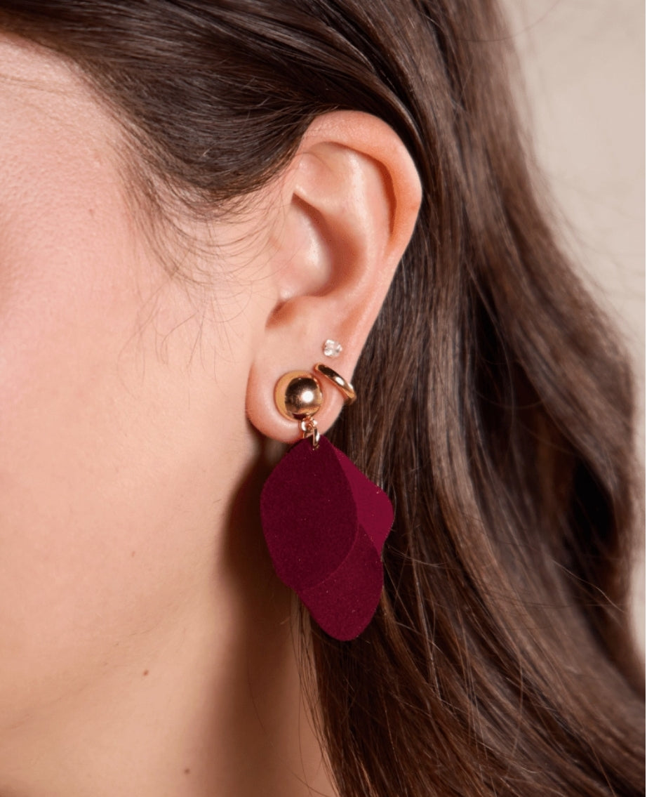 Maroon Suede Leather Drop Earrings - TXAG Store 