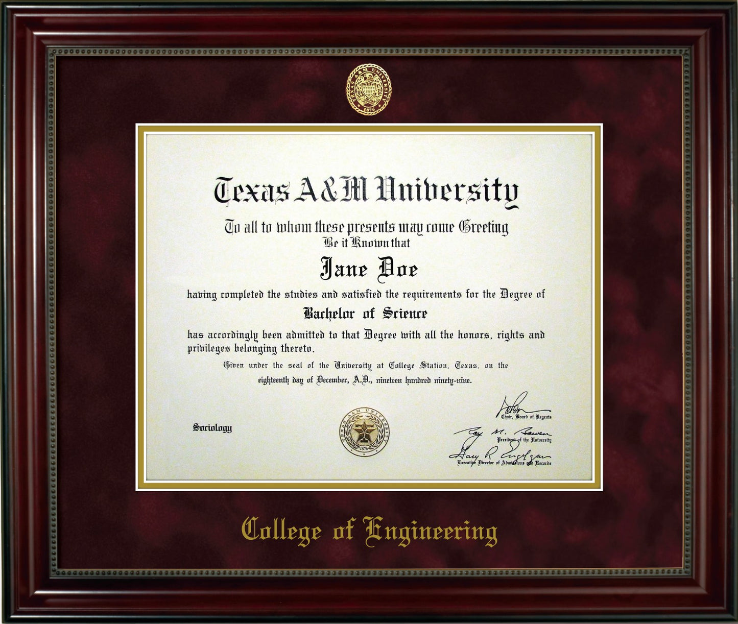 ENGINEERING FRAME: Beaded Cherry Maroon Mat w/ Ring Crest Seal (CUSTOM PREORDER) - TXAG Store 