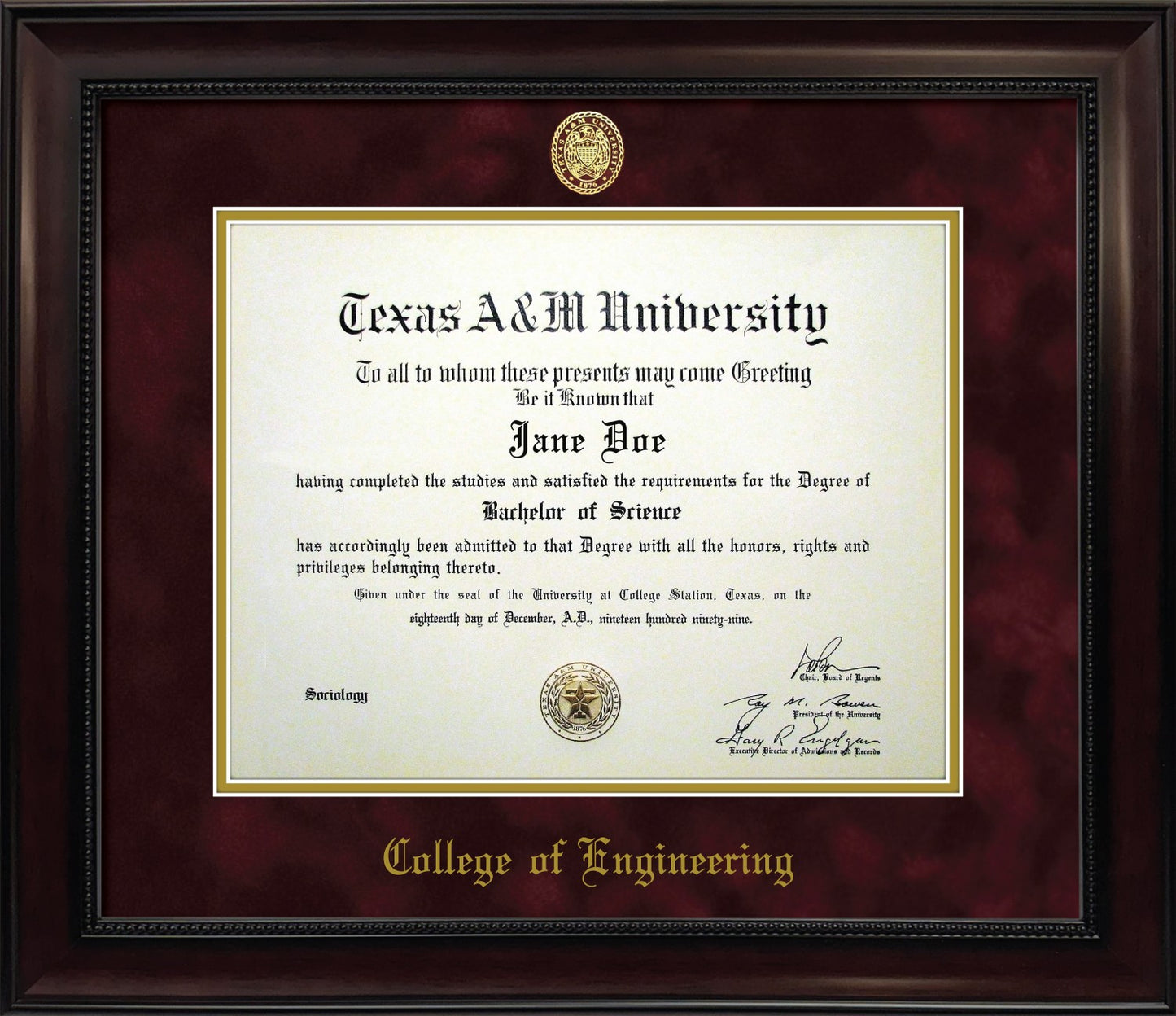 ENGINEERING FRAME: Dark Beaded Mahogany w/ Maroon Mat & Ring Crest Seal (CUSTOM PREORDER) - TXAG Store 