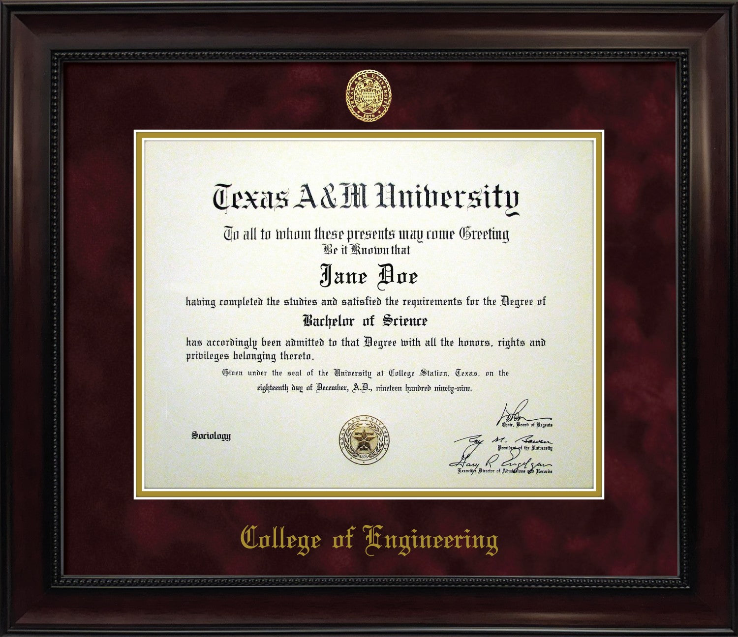 ENGINEERING FRAME: Dark Beaded Mahogany w/ Maroon Mat & Ring Crest Seal (CUSTOM PREORDER) - TXAG Store 