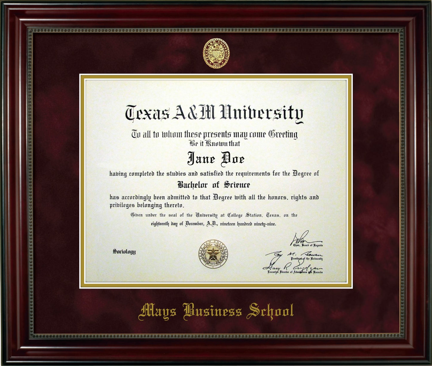 MAYS BUSINESS SCHOOL FRAME: Beaded Cherry Maroon Mat w/ Ring Crest Seal (CUSTOM PREORDER) - TXAG Store 
