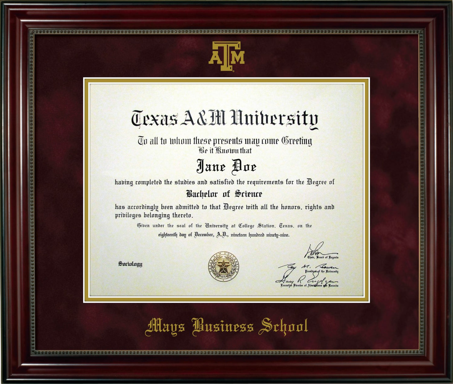 MAYS BUSINESS SCHOOL FRAME: Beaded Cherry Maroon Mat with Embossed ATM (CUSTOM PREORDER) - TXAG Store 