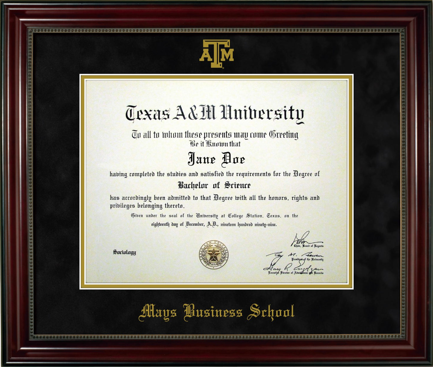 MAYS BUSINESS SCHOOL FRAME: Beaded Cherry Black Mat w/ Block ATM (CUSTOM PREORDER) - TXAG Store 