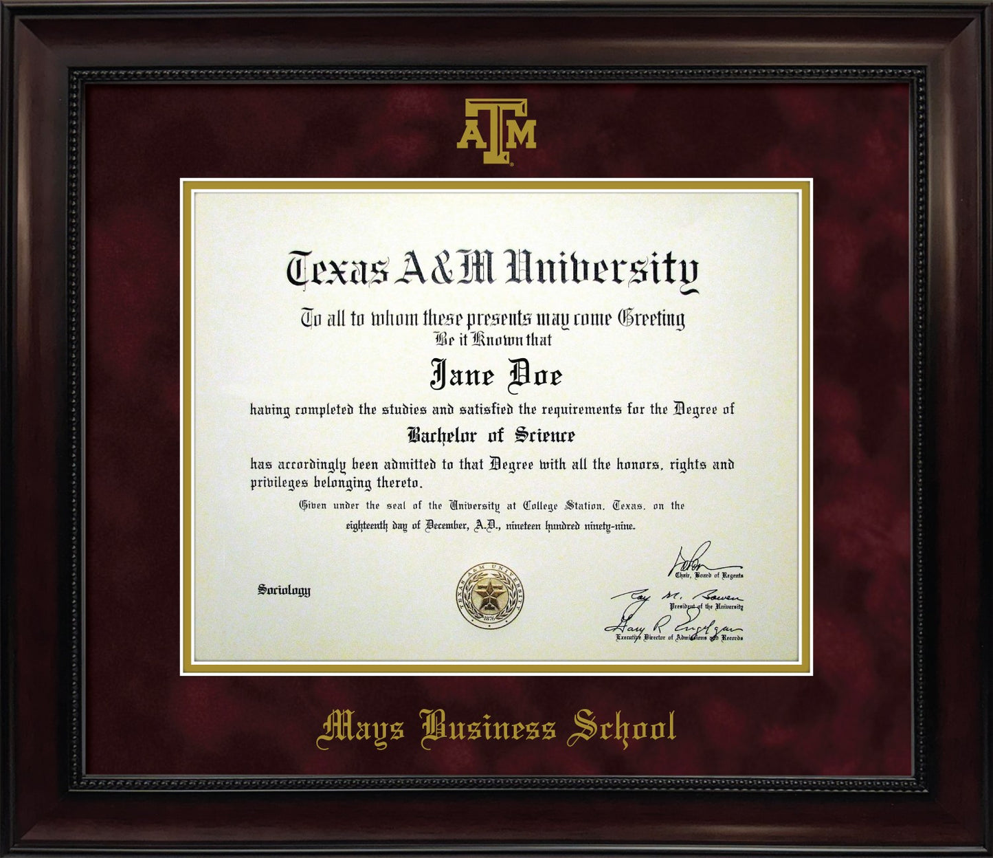 MAYS BUSINESS SCHOOL FRAME: Dark Beaded Mahogany w/ Maroon Mat & Block ATM (CUSTOM PREORDER) - TXAG Store 