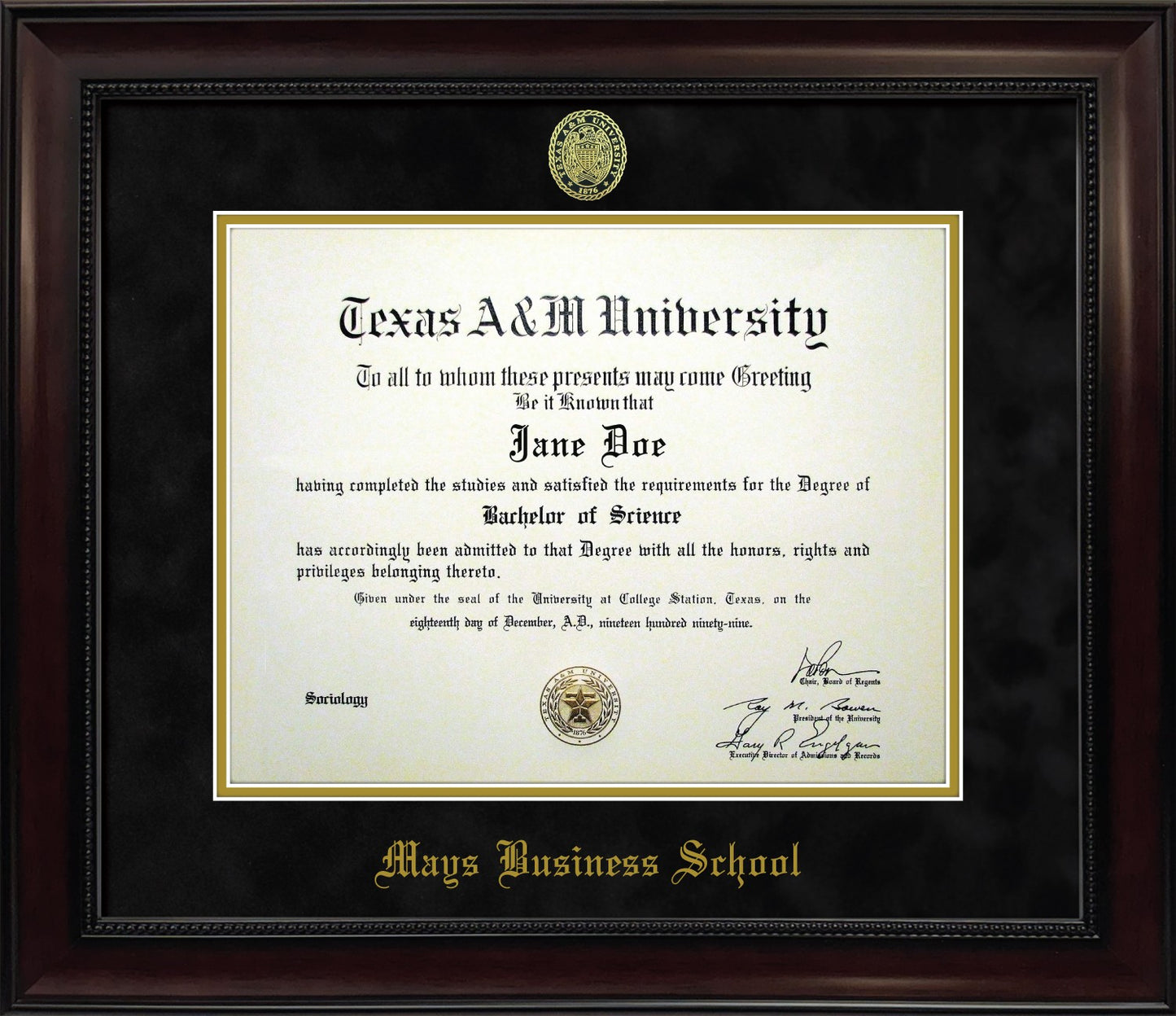MAYS BUSINESS SCHOOL FRAME: Dark Beaded Mahogany w/ Black Mat & Ring Crest Seal (CUSTOM PREORDER) - TXAG Store 