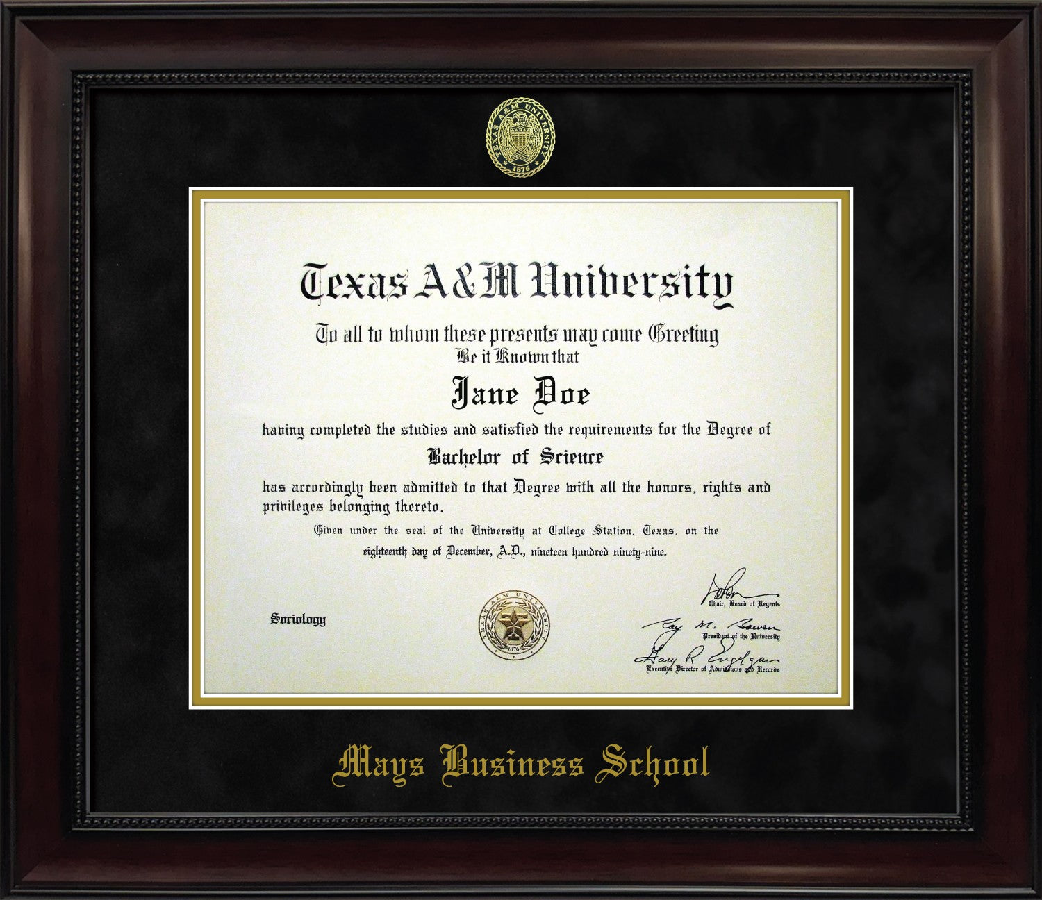 MAYS BUSINESS SCHOOL FRAME: Dark Beaded Mahogany w/ Black Mat & Ring Crest Seal (CUSTOM PREORDER) - TXAG Store 