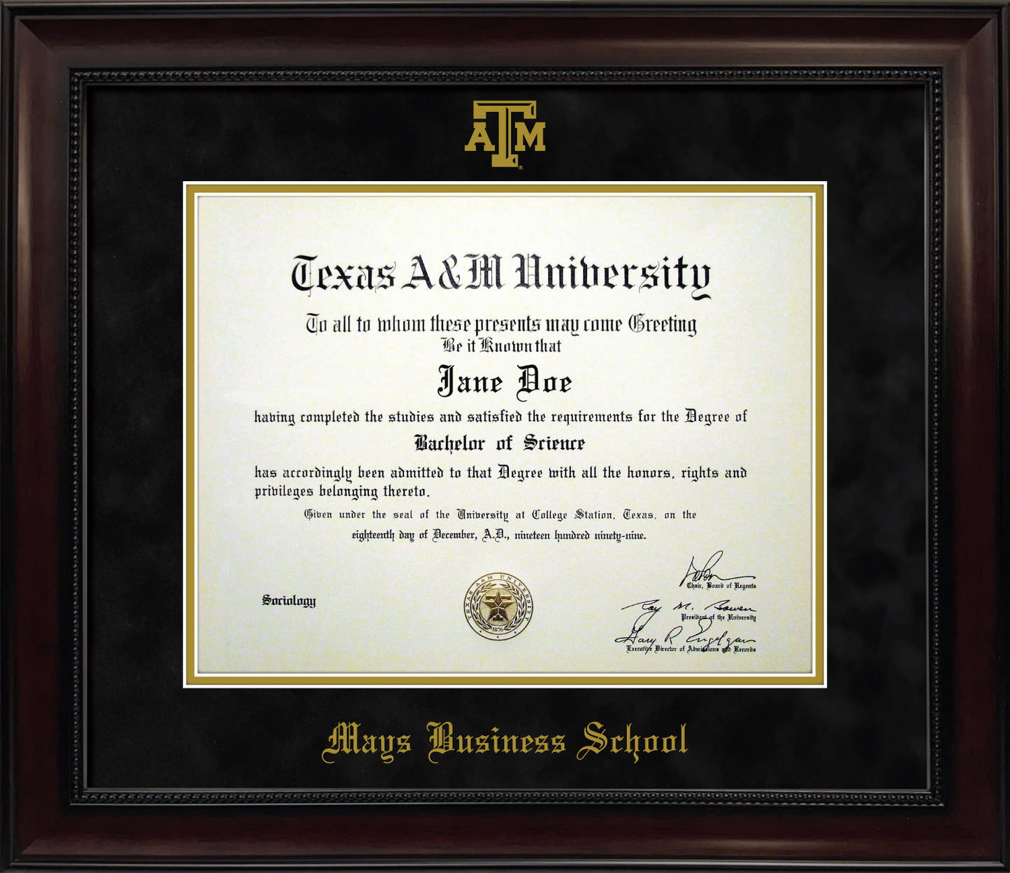MAYS BUSINESS SCHOOL FRAME: Dark Beaded Mahogany w/ Black Mat & Block ATM (CUSTOM PREORDER) - TXAG Store 