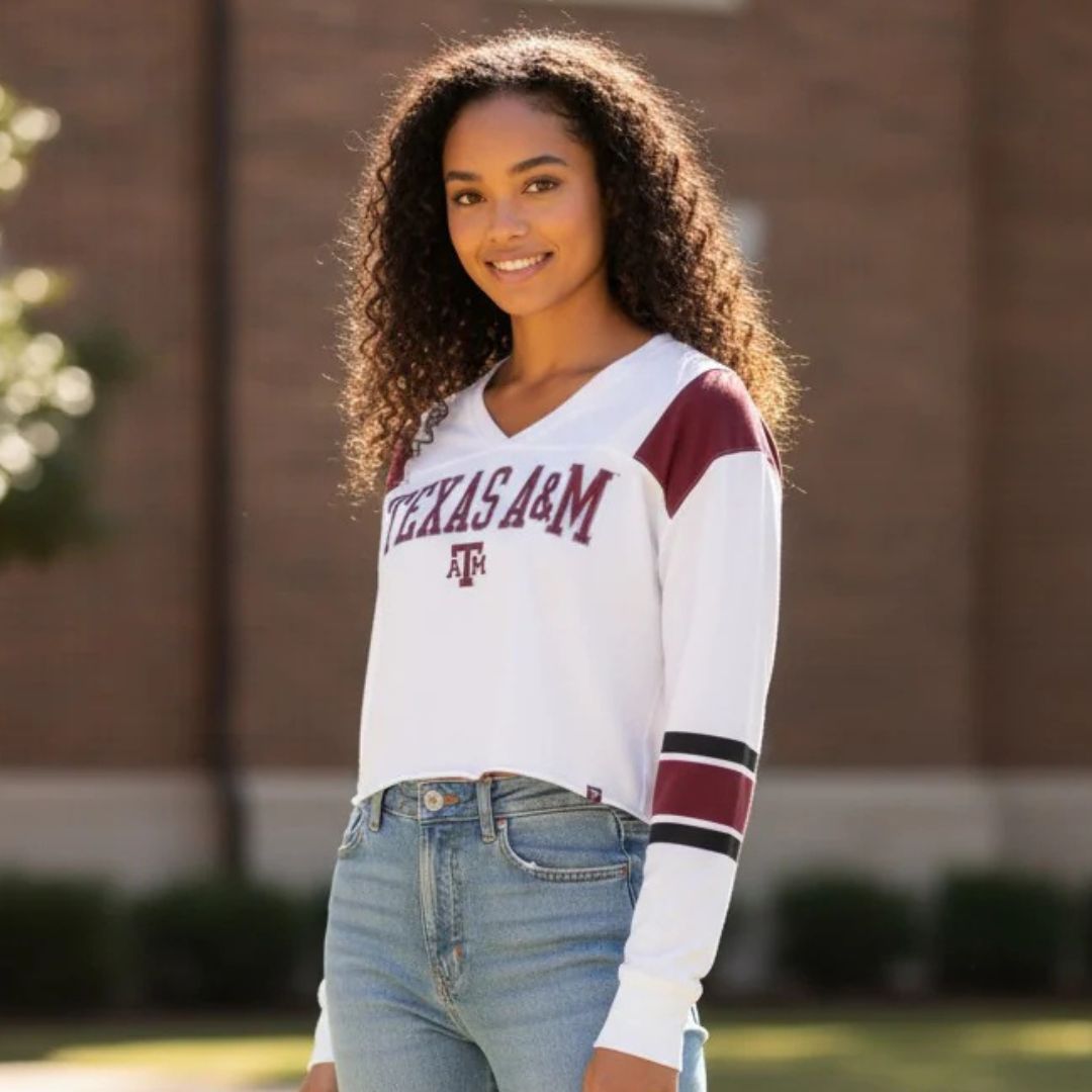 Ladies Cropped Rugby L/S Tee - TXAG Store 