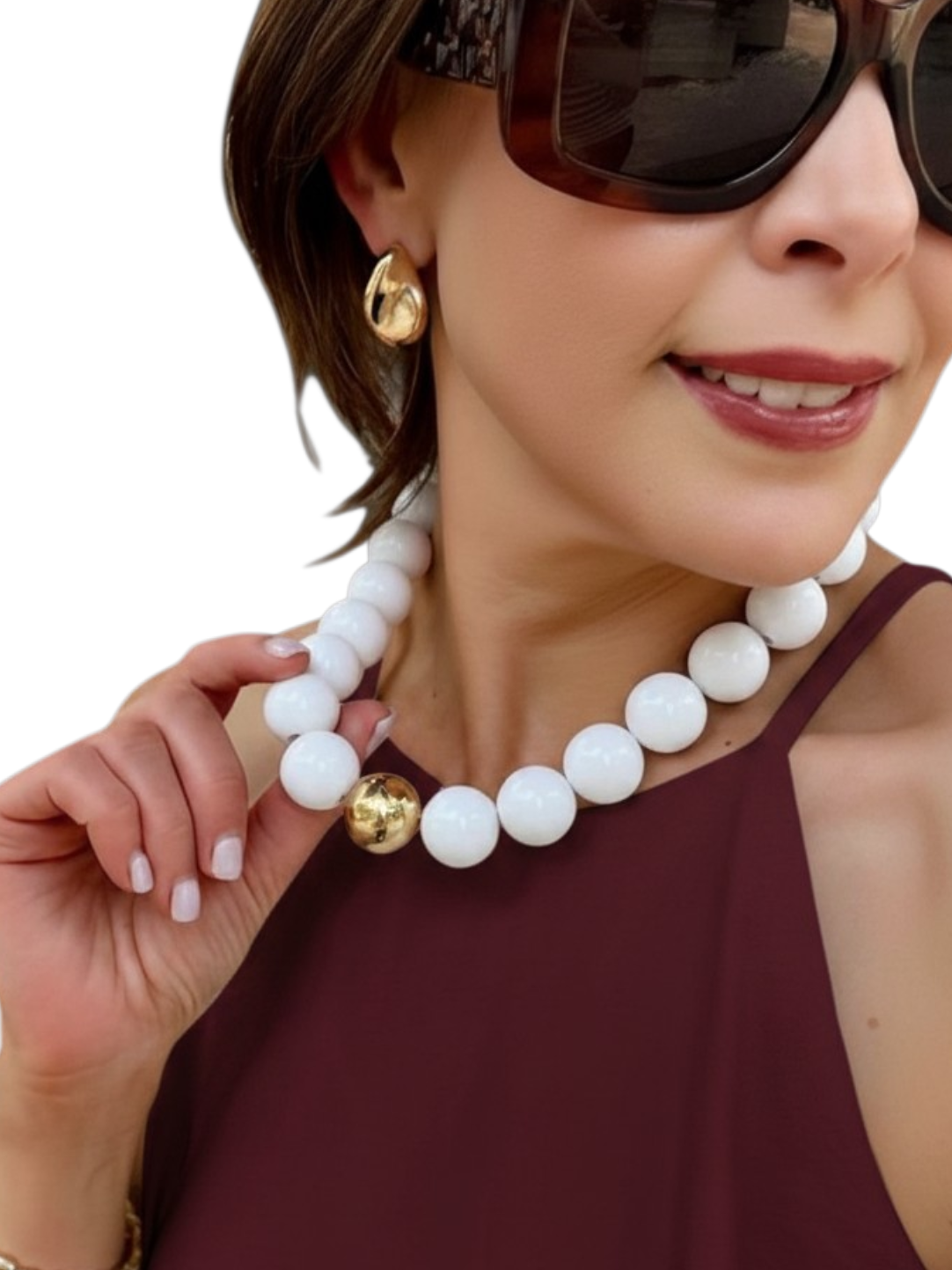 Maroon Gameday Chunky Beaded Necklace - White - TXAG Store 