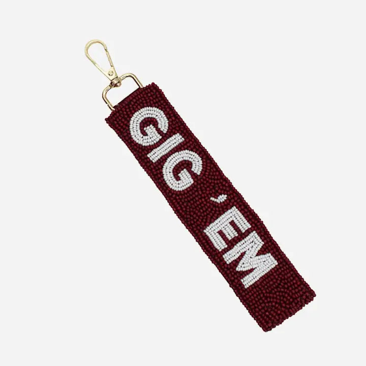 Gig' Em Beaded Keychain Strap