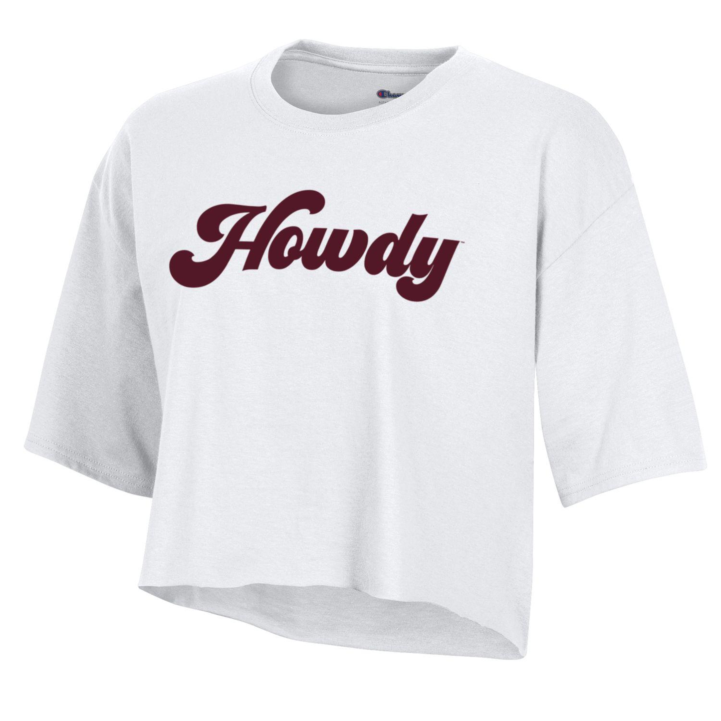Texas A&M Women's Boyfriend Crop Tee - White Howdy ***