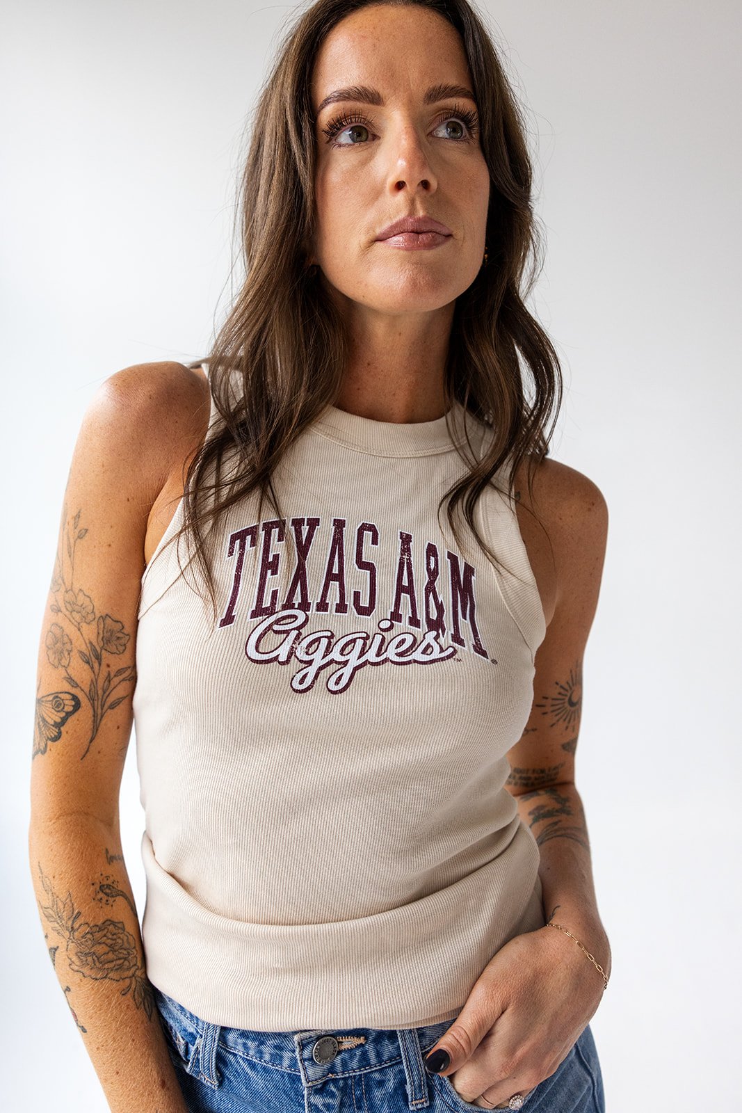 Ladies Oatmeal Ribbed Tank - TXAG Store 