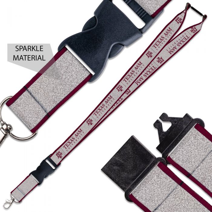 Texas A&M Lanyard w/ Buckle Glitter 1" - TXAG Store 