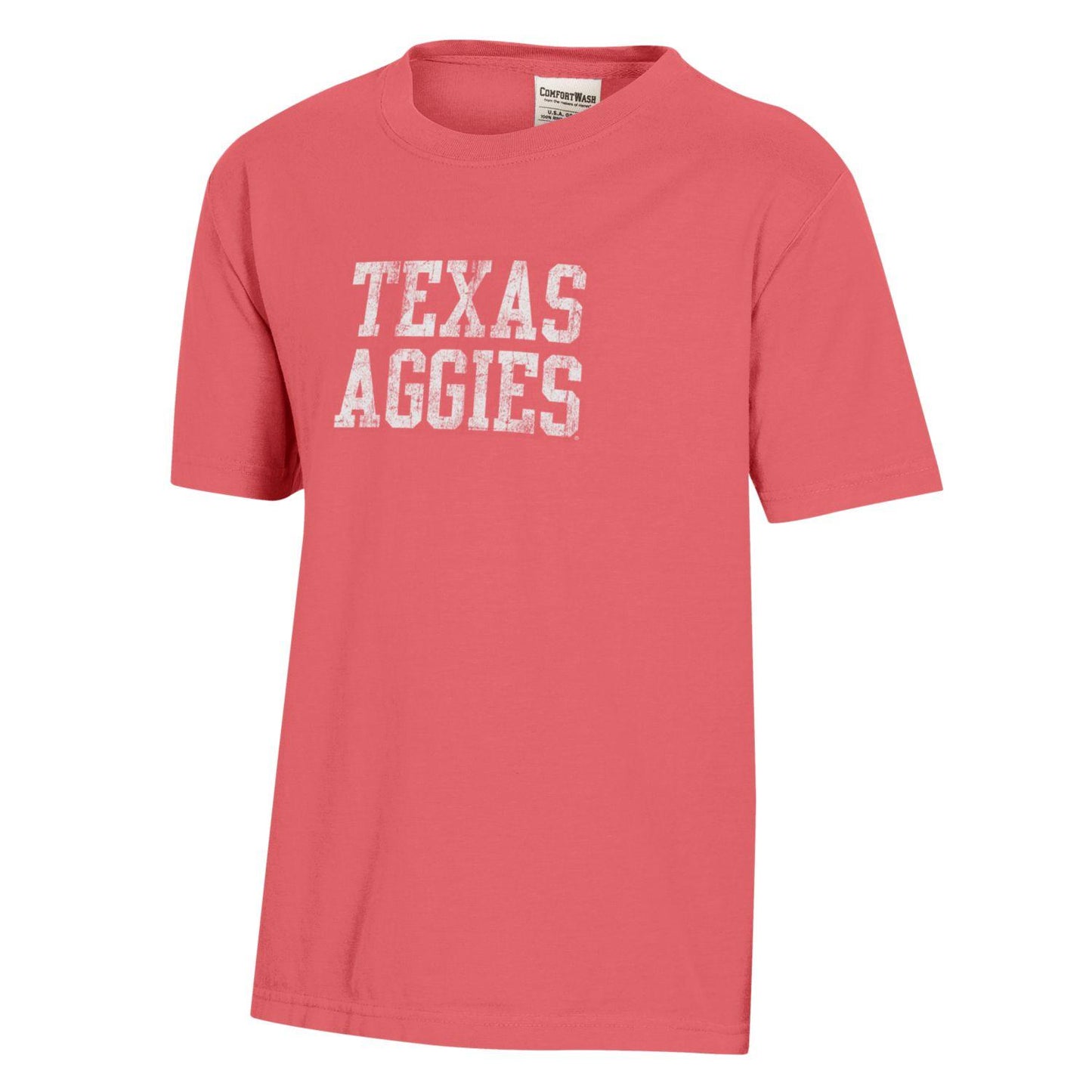Youth Comfort Wash Texas Aggies Tee - Coral Craze - TXAG Store 